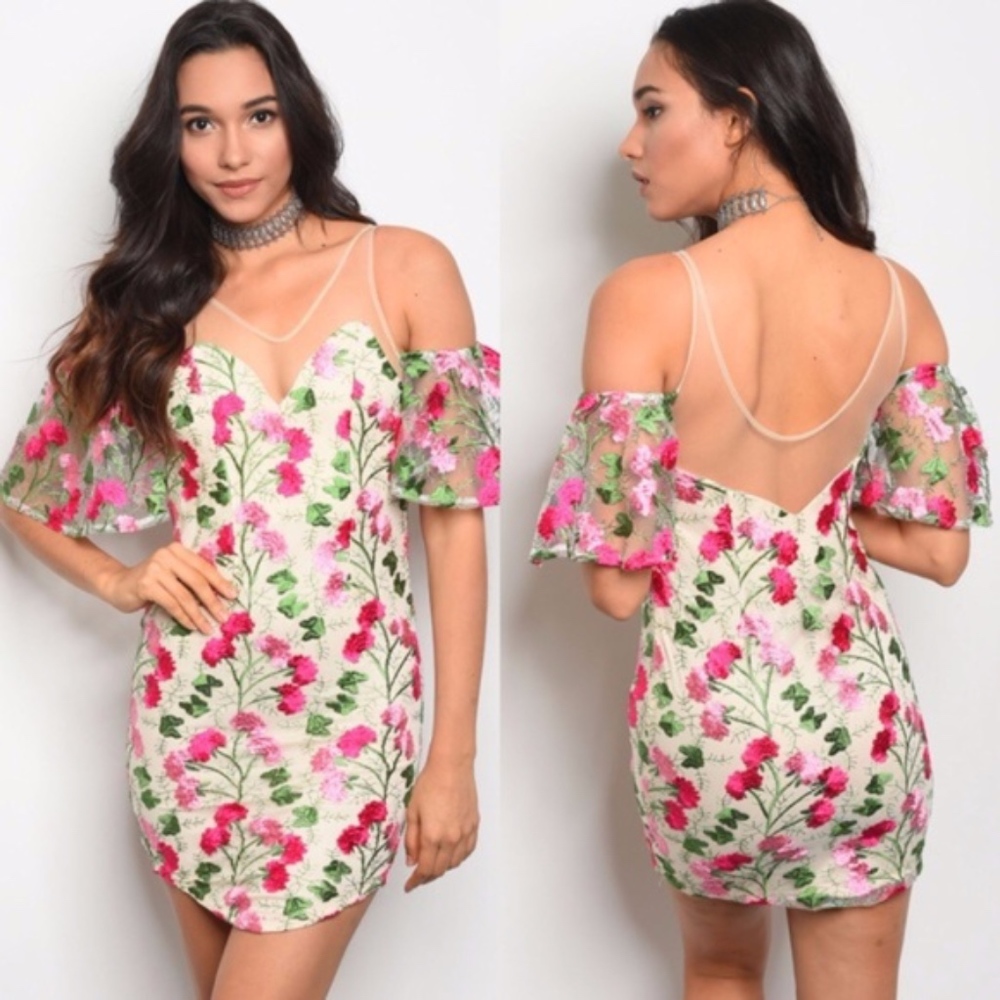Cream Fuchsia Floral Dress